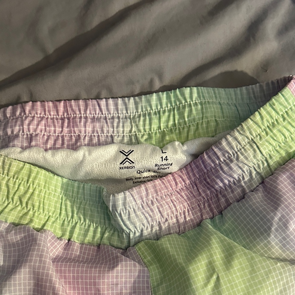 Xersion Kids Running Shorts - Pastel Green and Purple